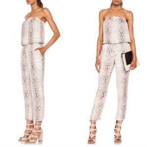 𝅺HAUTE HIPPIE Silk Snake Print Sleeveless Tube Pants Jumpsuit Romper XS
